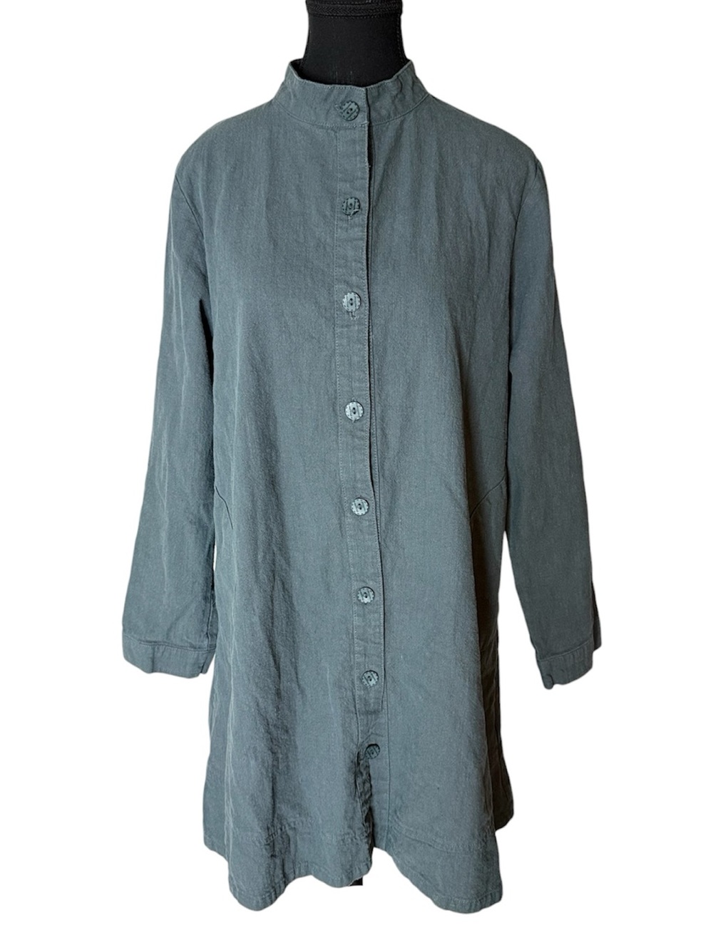 MORDENMISS Long Sleeve Grey Linen Blend Button Down Dress Jacket Tunic Sz Large